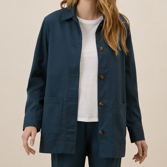 NWT Pact Daily Twill Oversized Organic Cotton Lightweight Jacket French Navy S - Picture 1 of 12